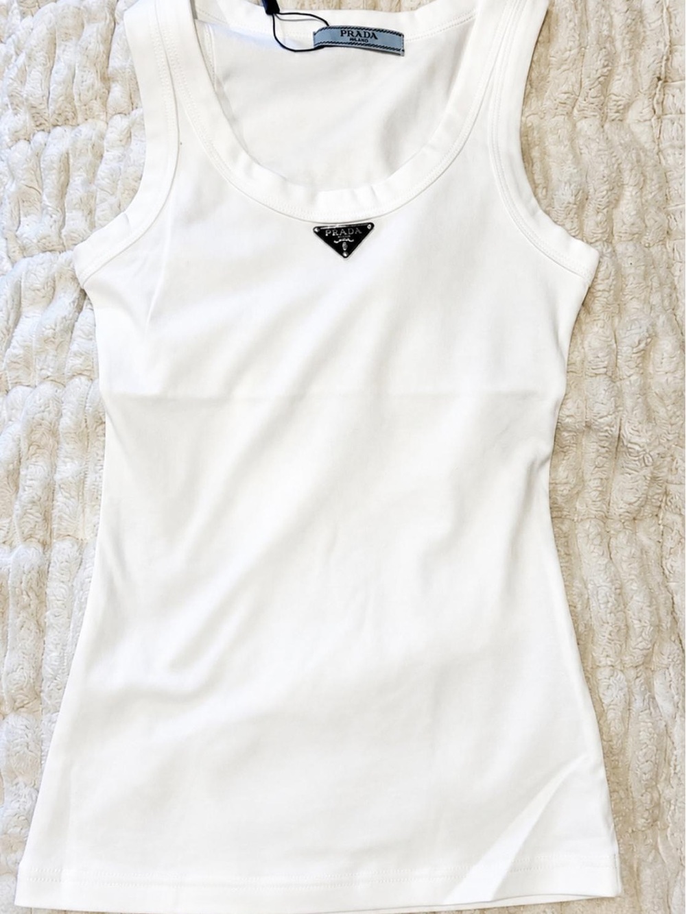 Prada White Triangle Logo Tank Top Size Small New With Tags